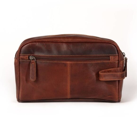 New Leather Toiletry Bag Dark Camel Color - Picture 8 of 10